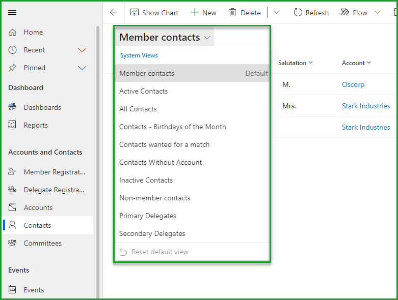 Contact views