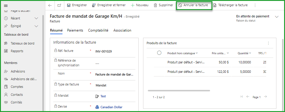 Annuler une facture