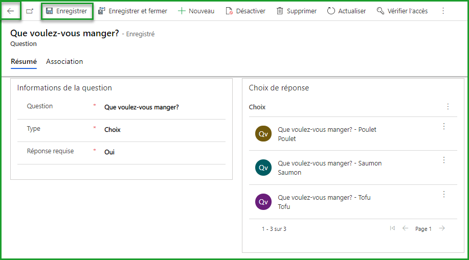 Enregistrez choix