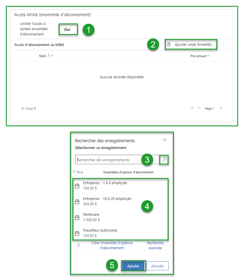 Limité la vente à un ensemble d&#39;abonnements