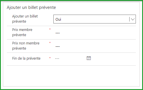 Onglet Prévente