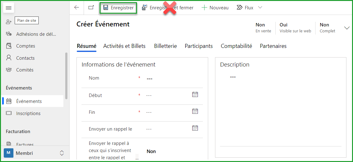 Enregistré les infos de l&#39;événément