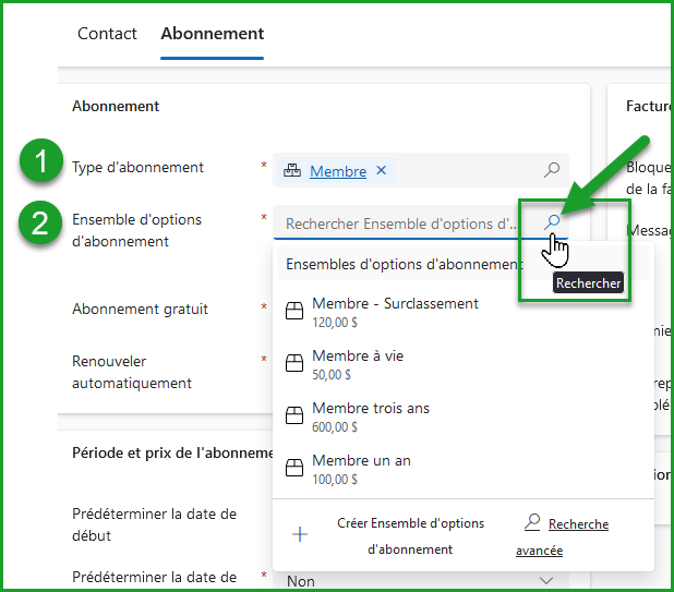 Définir l&#39;abonnment