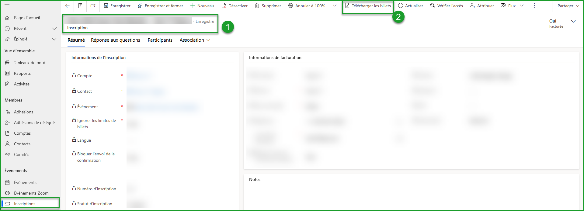 Télécharger les billets d&#39;une inscription